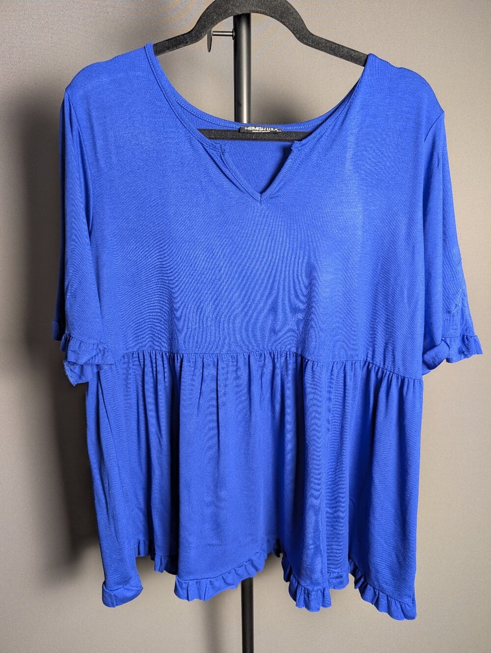 Heimish USA Royal Blue Ruffle Hem Babydoll Tunic Top Large A-227 - Picture 2 of 11